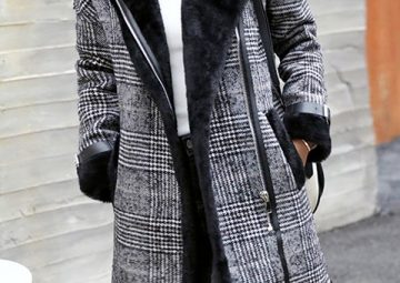 black-patchwork-plaid-fur-pockets-turndown-collar-long-sleeve-elegant-coat